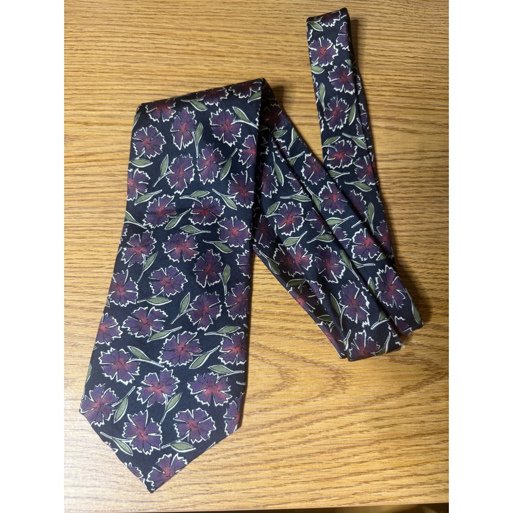 VTG Eastwick Mens Silk Tie Floral Purple Red Navy Botanical Made in USA 3.5x59